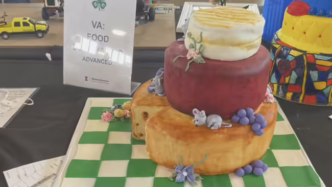 A visual arts 3 layer cake display.