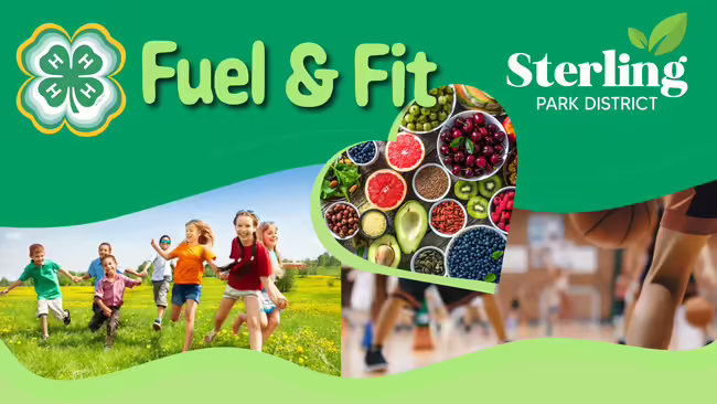 healthy food and fitness classes: kids running and pic of fruit
