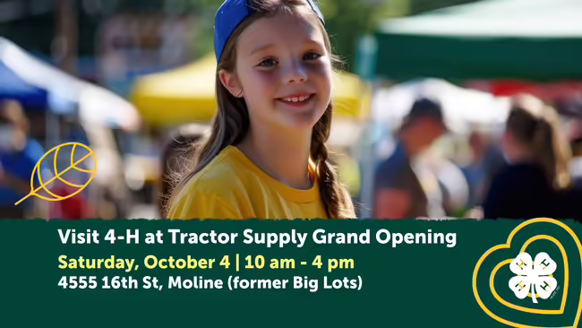 4-H at booth at Tractor Supply Grand Opening Oct 4, Smiling girl with vendor booths in the background