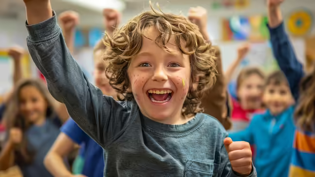 child holding arm up