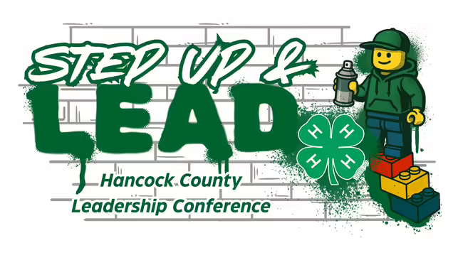 Step Up and Lead conference logo with a Lego man and 4-H clover