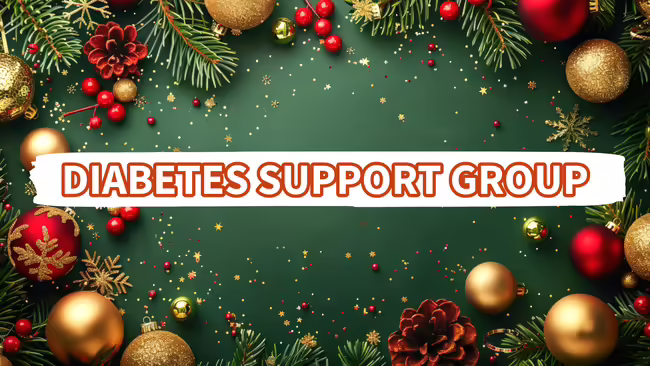Text that reads Diabetes support group on a green holiday background.