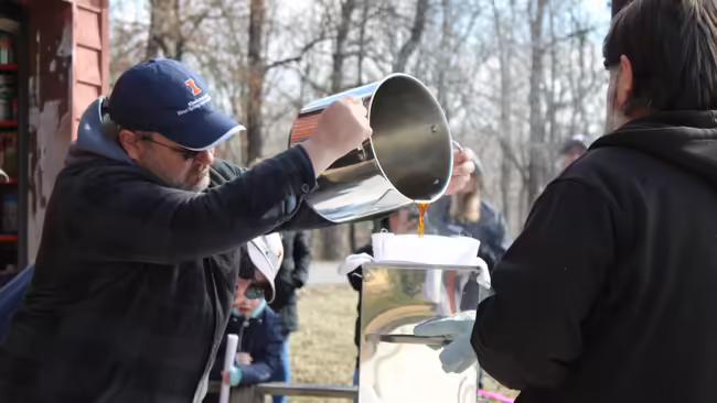 Individual pouring maple syrup 