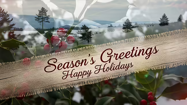 Winter Scene saying Season's Greetings and Happy Hoildays