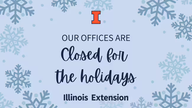 Snowflakes on blue background with "Closed for the Holidays" Written in script font. 