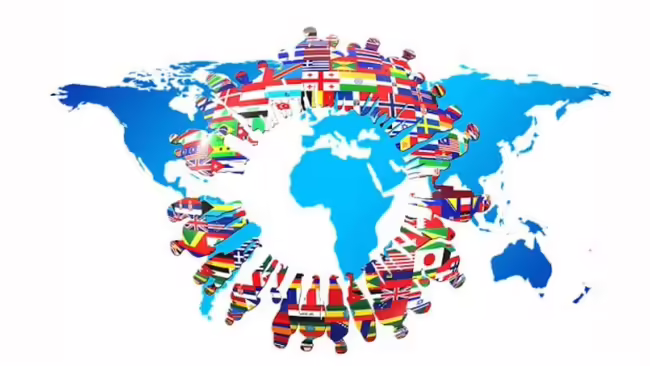 Map of the world with difference countries flags