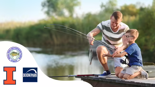 two people fishing with partnership logos in the corner