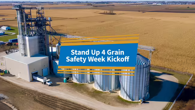 Overhead side view of bin set up at U of I Feed Technology Center in Urbana
