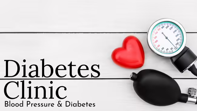 Blood Pressure device with the text "Diabetes Clinic: Blood Pressure and Diabetes"
