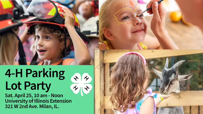 Parking lot party activities fire truck, face painting, petting zoo