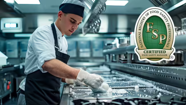 Person cooking in a commercial kitchen