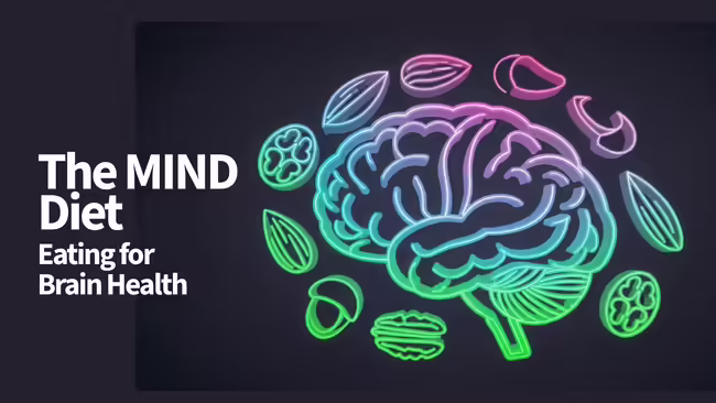 The MIND Diet brain with foods around it