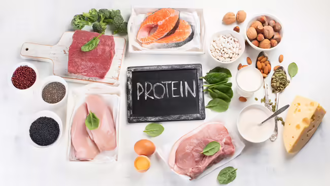 Protein food sources...chicken, salmon, beef, beans...