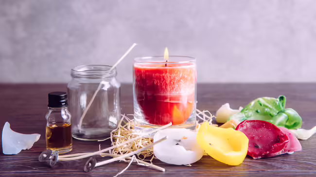 glass candle, wicks, wax, scent