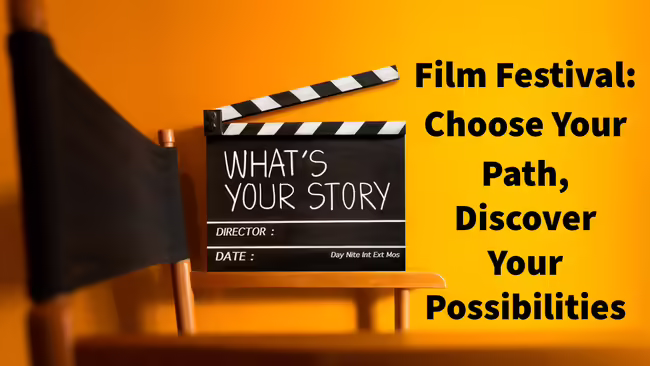 Film director chair and clapboard that says What's your Story