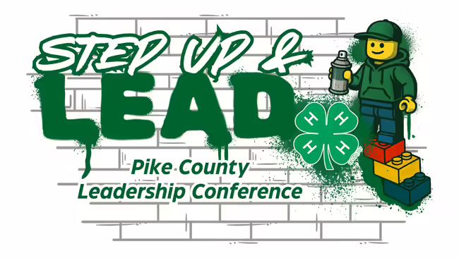 Step Up and Lead conference logo with a Lego man and 4-H clover