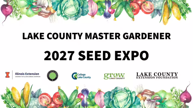 2027 Seed Expo surrounded by watercolor vegetables