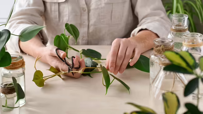 a person propagating houseplants