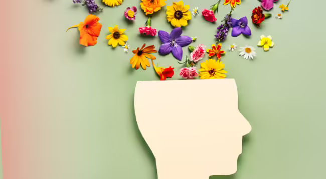 flowers emerging from a cutout profile