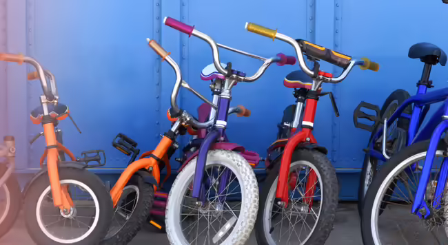 row of bikes along a wall