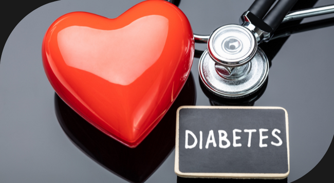 image of heart and stethoscope with the word diabetes