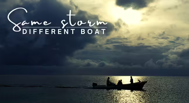 Small boat on stormy lake