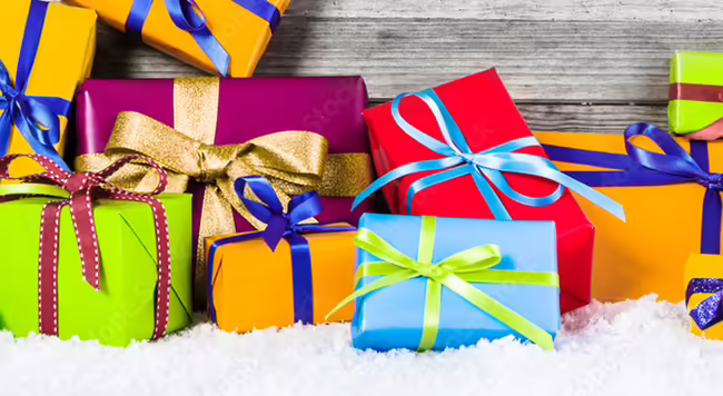 boxes brightly wrapped with bows