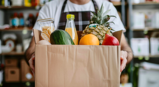 guy holding bag of groceries