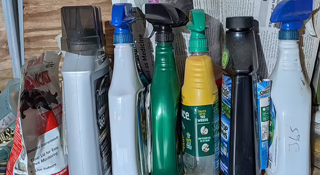 pesticide bottles on a shelf