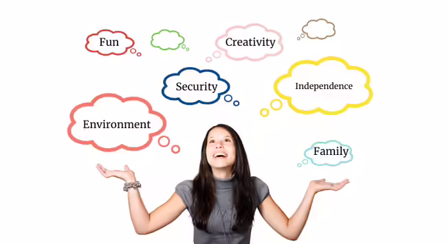 Young woman thinking of values