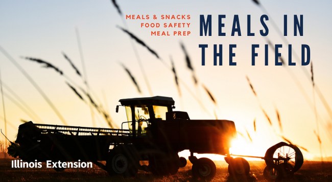 Farming combine in background with text in foreground reading Meals in the Field