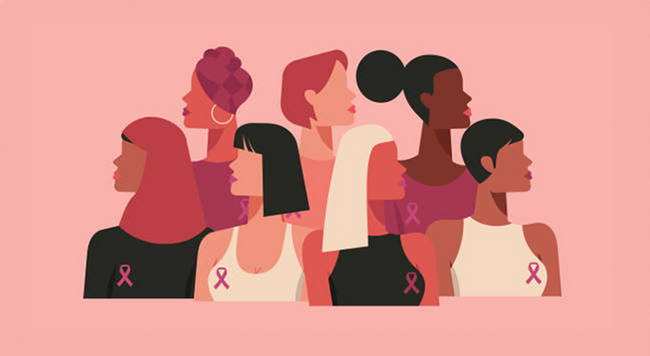 Diverse women with pink ribbon
