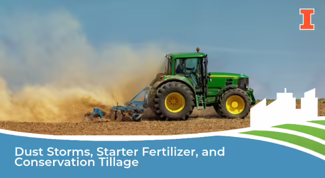 Tractor plowing a field with a dust cloud behind
