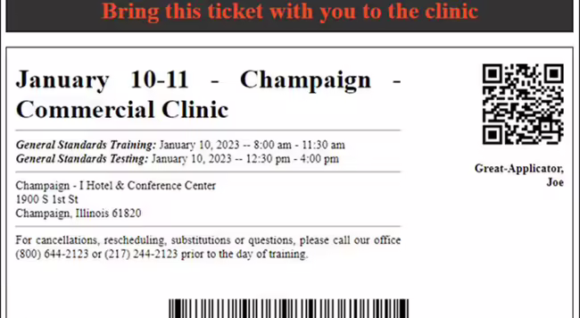 Example of registration ticket