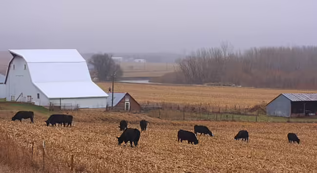 cows grazing cornstalks