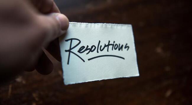 Piece of paper with the word resolutions written on it. 