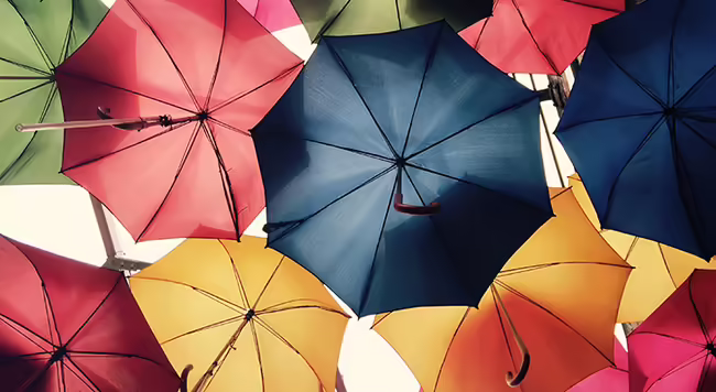 Umbrellas in sky