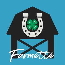 barn silhouette with gray horseshoe, all on blue background