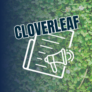 Bed of clover with news icon and the word cloverleaf