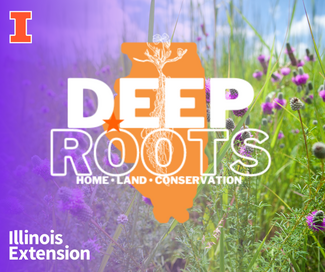 Deep Roots logo with Illinois map in background