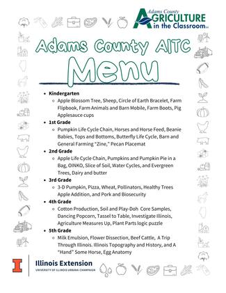 Photo of Adams County Ag in the Classroom course menu.