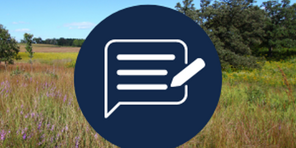 Text block icon over prairie