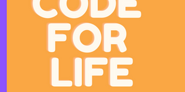 orange background with the words code for life in white
