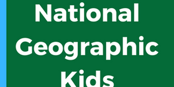 the words national geographic kids in white on a green background