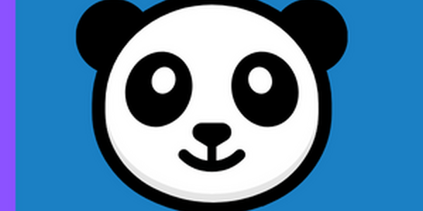 black and white panda outline on a blue background