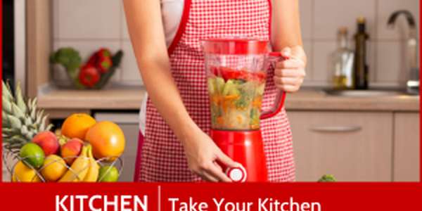 woman using kitchen appliance blender to mix fruit smoothies
