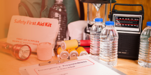 emergency preparedness kit on a table