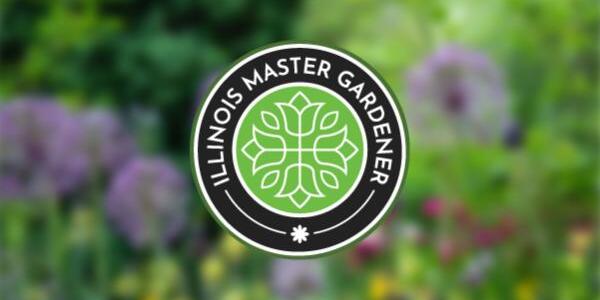 Master Gardener logo with flower garden backgound