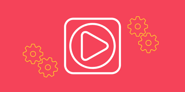 A play button with graphics of cogs on a wheel.