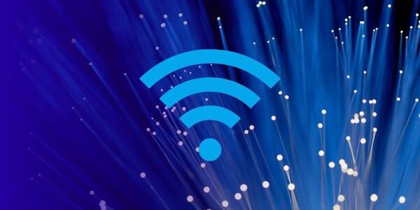 Wi-Fi signal icon on blue fiber optic
